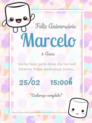 Convite Aniversário Marshmallow Fofo para Editar Online