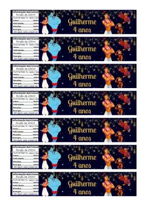 Rótulo de Garrafa Festa Aladdin para Editar e Imprimir Online