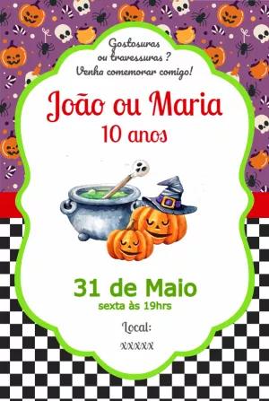 Convite de Aniversário Halloween com Abóboras para Editar