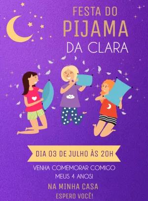 Convite de Aniversário Festa do Pijama com Meninas para Editar