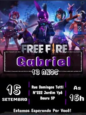 Convite de Aniversário Free Fire com Personagens para Editar