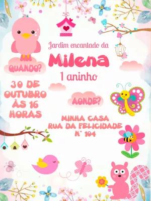 Convite de Aniversário Jardim Encantado com Animais para Editar