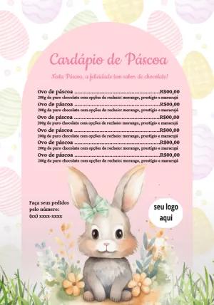 Cardápio de Páscoa com Coelho Fofo para Editar Online