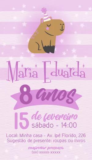Convite de Aniversário Capivara Rosa para Editar Online