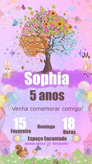 Convite Aniversário Jardim Encantado com Árvore para Editar