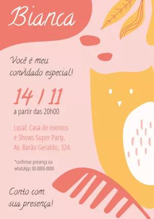 Convite de Aniversário Coruja Fofa para Editar Online