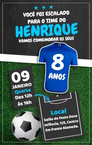 Convite Aniversário Futebol com Camisa de Time para Editar Online
