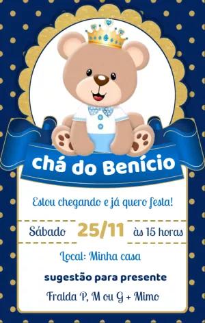 Convite Chá de Fraldas Ursinho Príncipe para Editar Online