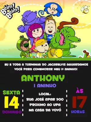 Convite de Aniversário Jacarelvis e sua Turma para Editar Online