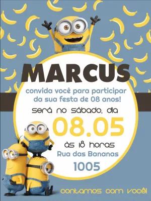 Convite de Aniversário Minions para Editar Online e Imprimir