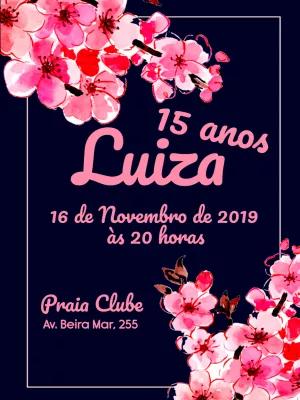 Convite 15 Anos Floral Azul Marinho e Rosa para Editar Online