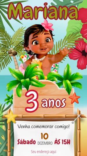 Convite de Aniversário Moana Baby para Editar Online