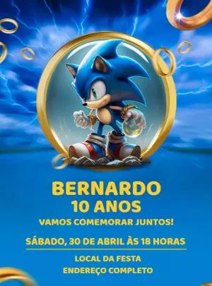 Convite de Aniversário Sonic com Personagem para Editar Online