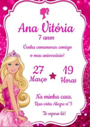 Convite de Aniversário Barbie Rosa para Editar Online