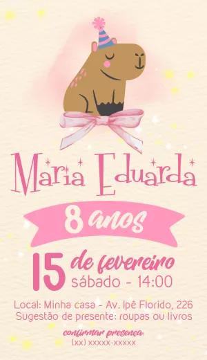 Convite de Aniversário Capivara Menina para Editar Online