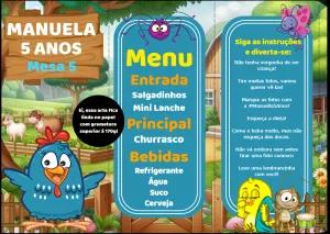 Menu de Mesa Galinha Pintadinha Editável para Festa Infantil