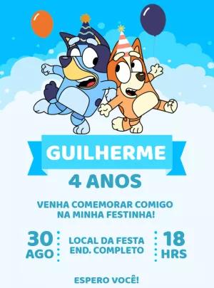 Convite de Aniversário Bluey e Bingo para Editar Online