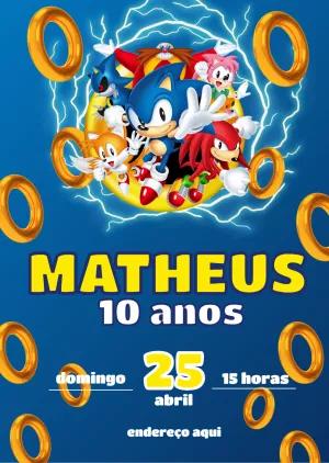 Convite de Aniversário Sonic com Personagens para Editar Online