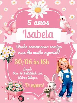 Convite Aniversário Jardim das Margaridas para Editar Online