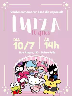 Convite de Aniversário Hello Kitty e Amigos para Editar Online