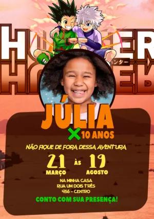 Convite de Aniversário Hunter x Hunter com Foto para Editar