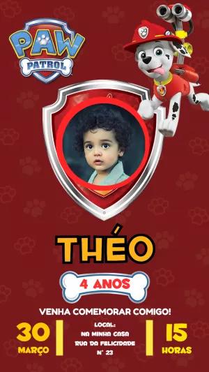 Convite Aniversário Patrulha Canina Marshall com Foto para Editar