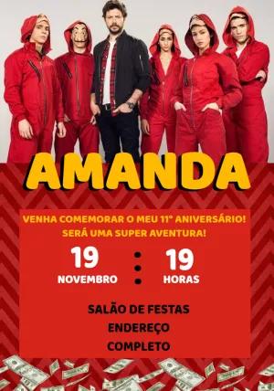 Convite de Aniversário La Casa de Papel para Editar Online