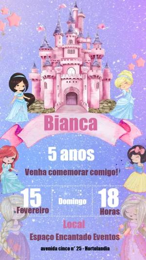 Convite Aniversário Princesas Disney Editável Online