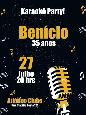 Convite de Aniversário Karaokê com Microfone para Editar Online