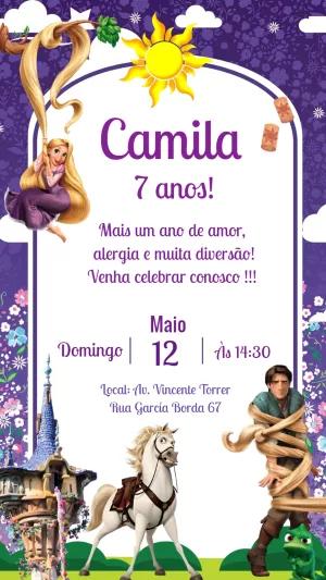 Convite de Aniversário Rapunzel Editável Online