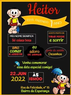 Convite Aniversário Cascão Turma da Mônica para Editar Online