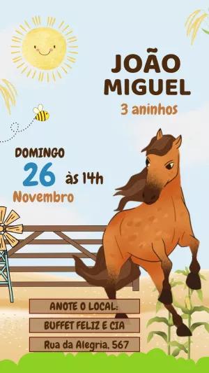Convite Aniversário Cavalo e Fazendinha para Editar Online