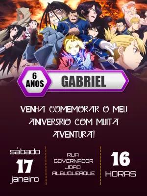 Convite de Aniversário Fullmetal Alchemist Editável Online