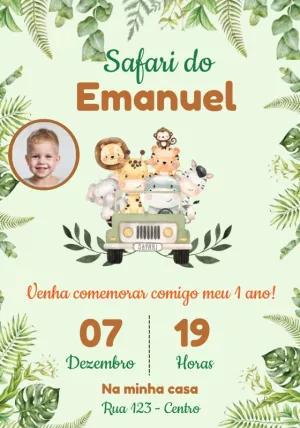 Convite Aniversário Safari Baby com Foto para Editar Online