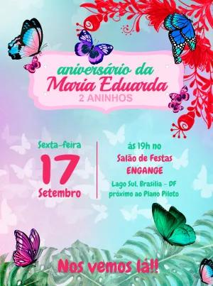 Convite de Aniversário Borboletas Coloridas para Editar Online