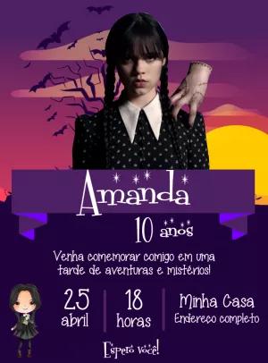 Convite de Aniversário Wandinha Addams para Editar Online