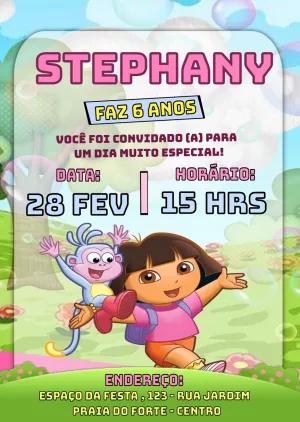 Convite Aniversário Dora Aventureira com Boots para Editar Online