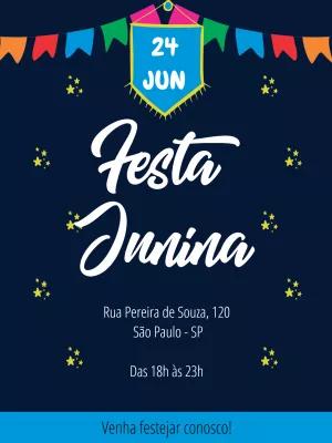 Convite Festa Junina com Bandeirinhas para Editar Online