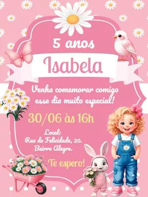 Convite Aniversário Jardim das Margaridas para Editar Online