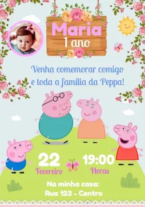 Convite Aniversário Peppa Pig com Foto para Editar Online