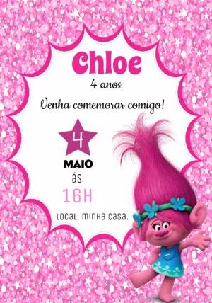 Convite de Aniversário Trolls Poppy para Editar Online