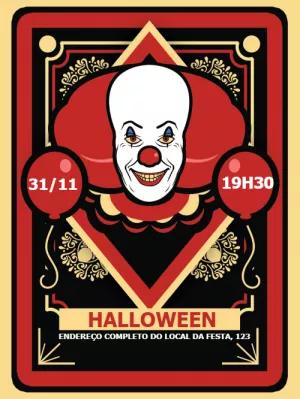 Convite de Halloween Palhaço Assustador para Editar Online