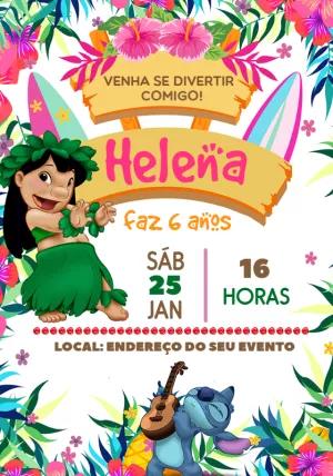 Convite de Aniversário Lilo e Stitch Havaiano para Editar Online