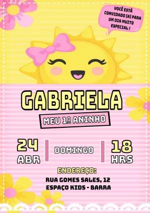 Convite de Aniversário Raio de Sol Menina para Editar Online