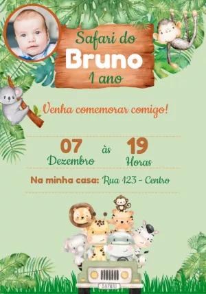 Convite de Aniversário Safari Baby com Foto para Editar Online