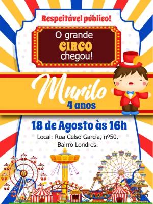 Convite de Aniversário Circo com Menino para Editar Online