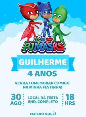 Convite de Aniversário PJ Masks com Personagens para Editar