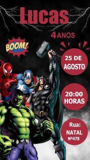 Convite de Aniversário Vingadores com Super-Heróis para Editar