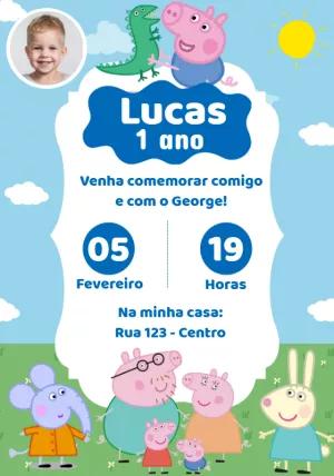 Convite Aniversário George Pig com Foto para Editar Online