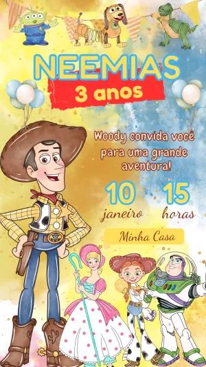 Convite Aniversário Toy Story Aquarela para Editar Online